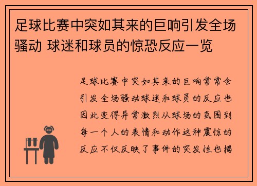 足球比赛中突如其来的巨响引发全场骚动 球迷和球员的惊恐反应一览